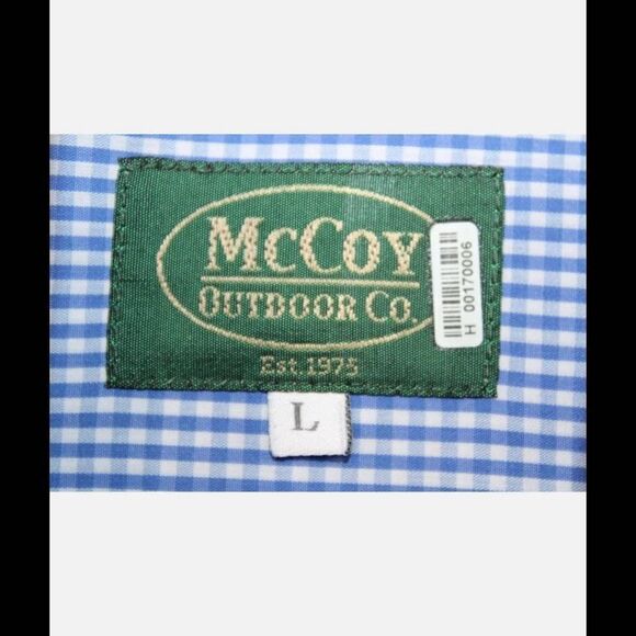 McCoy Outdoor Co. 1/2 Button Down Pocket Front Men's L Blue Gingham Cotton Shirt - Picture 6 of 6